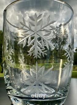 4 Pottery Barn-Snowflake Etched-Double Old-Fashioned Glasses! New & Beautiful