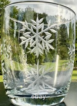 4 Pottery Barn-Snowflake Etched-Double Old-Fashioned Glasses! New & Beautiful