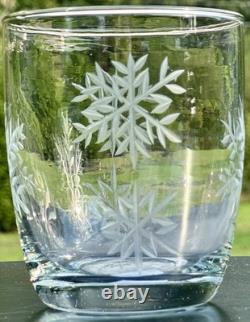 4 Pottery Barn-Snowflake Etched-Double Old-Fashioned Glasses! New & Beautiful