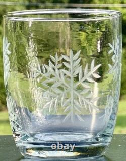 4 Pottery Barn-Snowflake Etched-Double Old-Fashioned Glasses! New & Beautiful