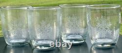 4 Pottery Barn-Snowflake Etched-Double Old-Fashioned Glasses! New & Beautiful