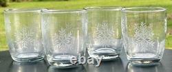 4 Pottery Barn-Snowflake Etched-Double Old-Fashioned Glasses! New & Beautiful
