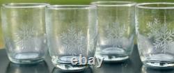 4 Pottery Barn-Snowflake Etched-Double Old-Fashioned Glasses! New & Beautiful
