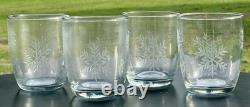 4 Pottery Barn-Snowflake Etched-Double Old-Fashioned Glasses! New & Beautiful