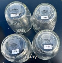 4 Pottery Barn-Snowflake Etched-Double Old-Fashioned Glasses! New & Beautiful