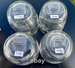 4 Pottery Barn-Snowflake Etched-Double Old-Fashioned Glasses! New & Beautiful