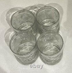4 Ralph Lauren Crystal Double Old Fashioned Glasses In The Argyle Pattern