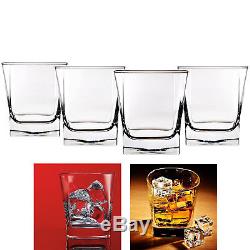 4 Set Whisky Scotch Glasses Square Double Old Fashioned Whiskey Drinking Glass