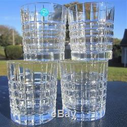 4 Tiffany & Co Crystal Square Plaid Double Old Fashioned Glasses Whiskey Tumbler