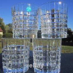 4 Tiffany & Co Crystal Square Plaid Double Old Fashioned Glasses Whiskey Tumbler