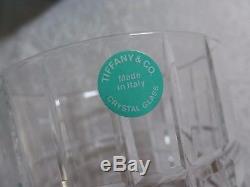 4 Tiffany & Co Crystal Square Plaid Double Old Fashioned Whiskey Glasses NIB