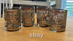 4 VTG MCM Culver Cera 22K Gold World Atlas Maps Double Old Fashioned Glasses