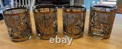 4 VTG MCM Culver Cera 22K Gold World Atlas Maps Double Old Fashioned Glasses
