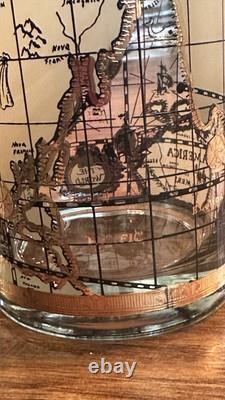 4 VTG MCM Culver Cera 22K Gold World Atlas Maps Double Old Fashioned Glasses