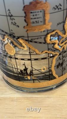 4 VTG MCM Culver Cera 22K Gold World Atlas Maps Double Old Fashioned Glasses