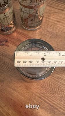 4 VTG MCM Culver Cera 22K Gold World Atlas Maps Double Old Fashioned Glasses