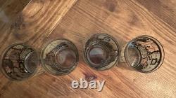 4 VTG MCM Culver Cera 22K Gold World Atlas Maps Double Old Fashioned Glasses