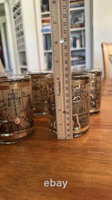 4 VTG MCM Culver Cera 22K Gold World Atlas Maps Double Old Fashioned Glasses