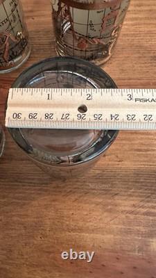 4 VTG MCM Culver Cera 22K Gold World Atlas Maps Double Old Fashioned Glasses