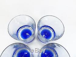 4 VTG. Murano Bullicante Double Old Fashioned Glasses Cobalt Controlled Bubbles