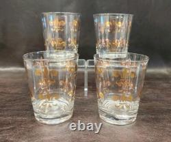 (4) Vintage 1960s Gold Fleur De Lis Old Fashioned/Double Whisky Glasses MCM/EUC