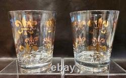 (4) Vintage 1960s Gold Fleur De Lis Old Fashioned/Double Whisky Glasses MCM/EUC