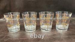 (4) Vintage 1960s Gold Fleur De Lis Old Fashioned/Double Whisky Glasses MCM/EUC