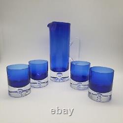 4 Vintage Block Stockholm Cobalt Double Old Fashioned Rock Glasses & Pitcher