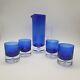 4 Vintage Block Stockholm Cobalt Double Old Fashioned Rock Glasses & Pitcher