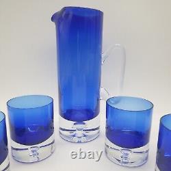 4 Vintage Block Stockholm Cobalt Double Old Fashioned Rock Glasses & Pitcher
