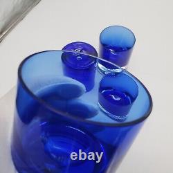 4 Vintage Block Stockholm Cobalt Double Old Fashioned Rock Glasses & Pitcher