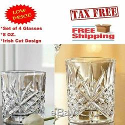 4 Vintage Crystal Whiskey Glasses Set Classic Double Old Fashioned Scotch Glass
