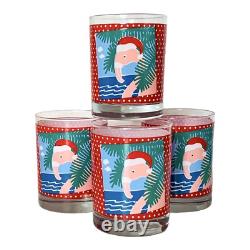 4 Vintage Georges Briard SANTA FLAMINGO Red Hat Double Old Fashioned Glasses