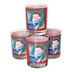 4 Vintage Georges Briard SANTA FLAMINGO Red Hat Double Old Fashioned Glasses