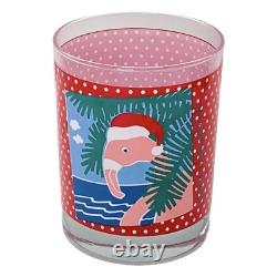 4 Vintage Georges Briard SANTA FLAMINGO Red Hat Double Old Fashioned Glasses