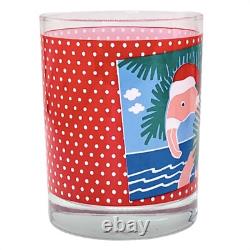 4 Vintage Georges Briard SANTA FLAMINGO Red Hat Double Old Fashioned Glasses