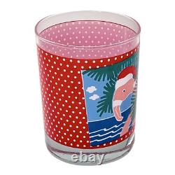 4 Vintage Georges Briard SANTA FLAMINGO Red Hat Double Old Fashioned Glasses