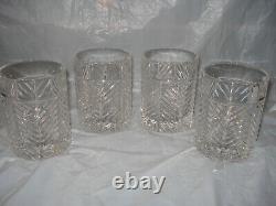 4 Vintage Ralph Lauren Herringbone Double Old Fashioned Crystal Glasses Signed