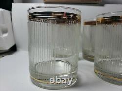 4 Vtg Culver Double Old Fashioned Glasses 22K Gold Trim Empire Gold in box