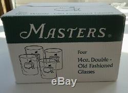4 Vtg Mint Box Augusta National Masters Golf Double Old Fashioned Bar Glasses