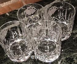 4 Waterford Lismore Double Old Fashioned Glasses Poker Cards Etched Ireland