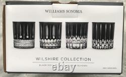 4 Williams Sonoma WILSHIRE Black Jewel Cut Crystal Old Fashioned Glasses NIB