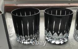 4 Williams Sonoma WILSHIRE Black Jewel Cut Crystal Old Fashioned Glasses NIB