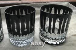 4 Williams Sonoma WILSHIRE Black Jewel Cut Crystal Old Fashioned Glasses NIB