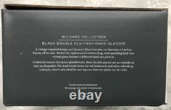 4 Williams Sonoma WILSHIRE Black Jewel Cut Crystal Old Fashioned Glasses NIB