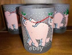 4 vintage neiman marcus pink elephant double old fashioned frosted glasses xmas
