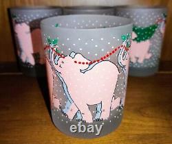 4 vintage neiman marcus pink elephant double old fashioned frosted glasses xmas