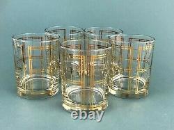 5 MCM George Briard Signed Gold Plaid Double Old Fashioned Tumblers Rock Glasses