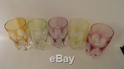 5 MOSER Bohemian Crystal Multicolored Double Old Fashioned Bar Glasses