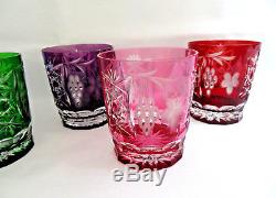 5 Pc. Ajka Crystal Hungary MARSALA Cut to Clear Cased Double Old Fashioned XLNT